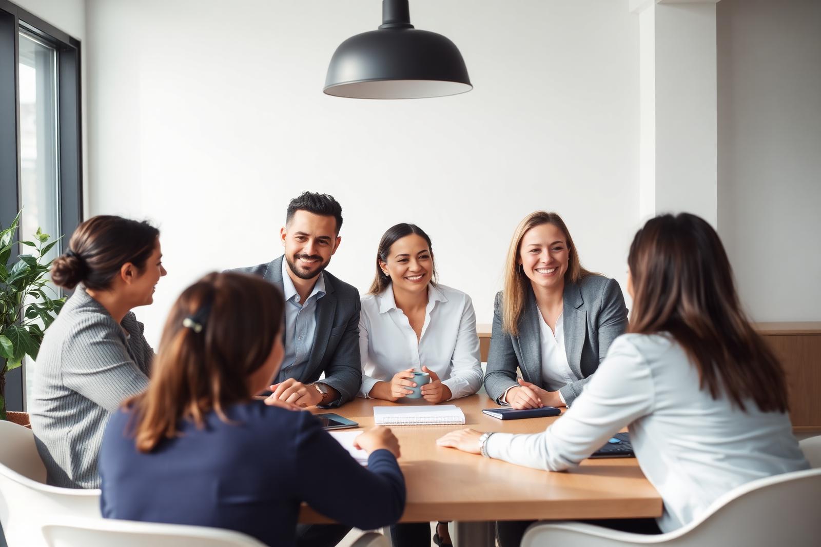 Diverse team collaborating in a modern office